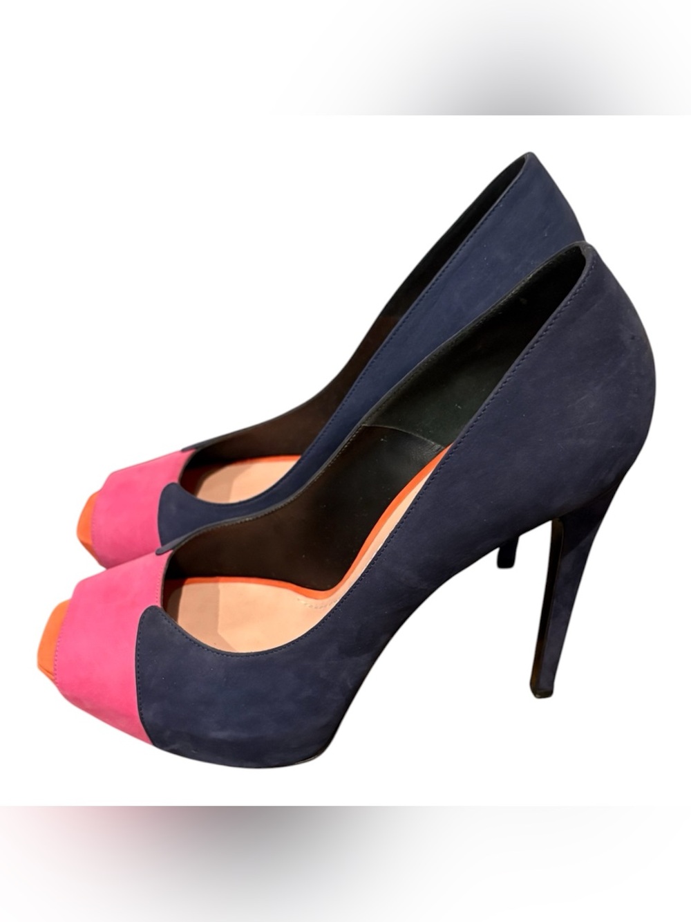 BARBARA BUI Colorblock Pink, Navy & Orange Peep-Toe Pumps - Picture 3 of 5